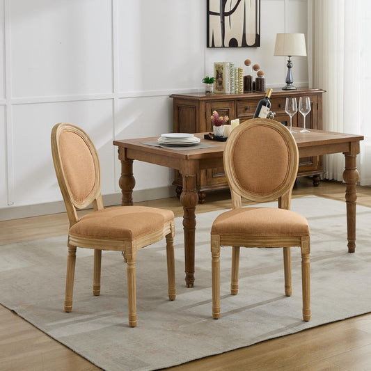 GOMYHOME Tan French Linen Fabric Dining Chairs, Set of 2