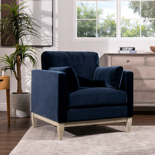 GOMYHOME Knox 36" Modern Farmhouse Arm Chair, Dark Navy Blue Performance Velvet