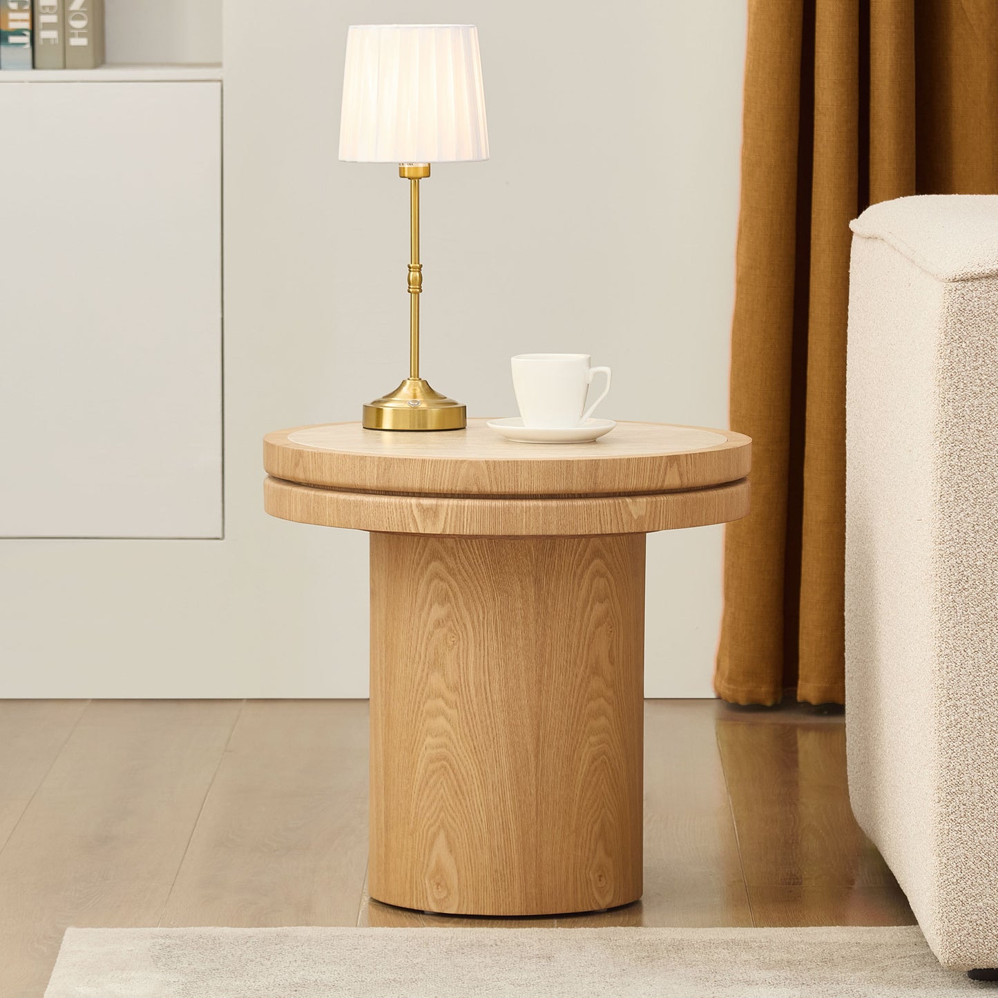 GOMYHOME Natural 19.49" Round Side Table with Sintered Stone Top in Natural for living room