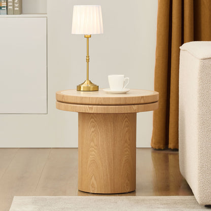 GOMYHOME Natural 19.49" Round Side Table with Sintered Stone Top in Natural for living room