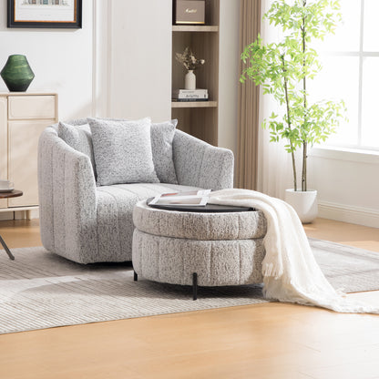 GOMYHOME 39-Inch White-Black Chenille Swivel Chair and Ottoman Set