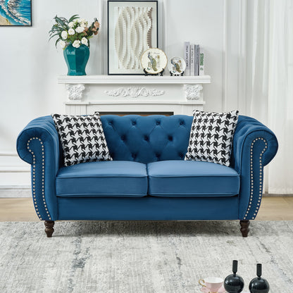 GOMYHOME Blue 65" Chesterfield Velvet Loveseat Blue for modern living room