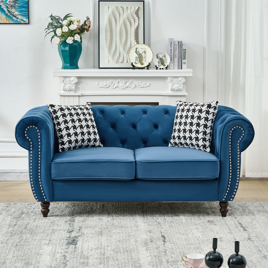 GOMYHOME Blue 65" Chesterfield Velvet Loveseat Blue for modern living room