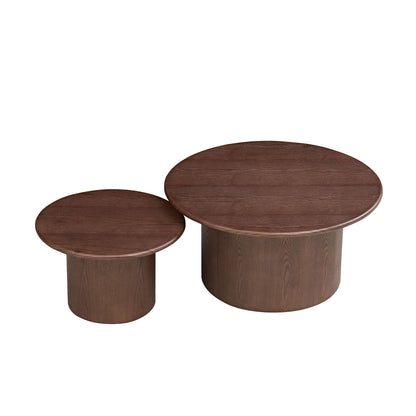 GOMYHOME Walnut Round Coffee Table Set of 2 with Sintered Stone Top in Walnut for living room