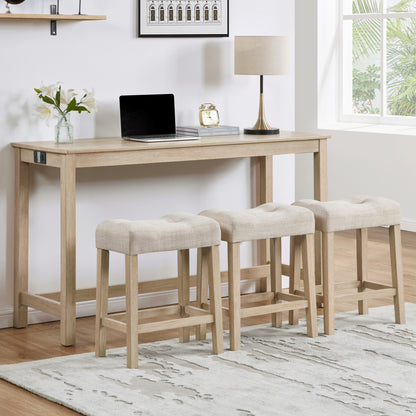 GOMYHOME light oak light oak 4-piece bar table set with power outlet for dining room and kitchen