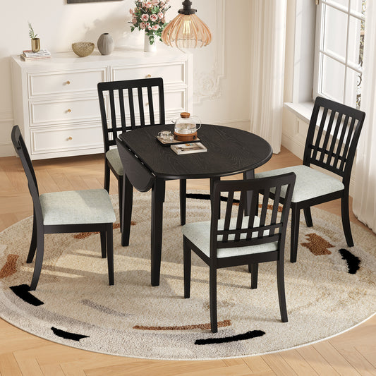 GOMYHOME Black 5-Piece Folding Round Dining Set for 4 in Black for Dining Room