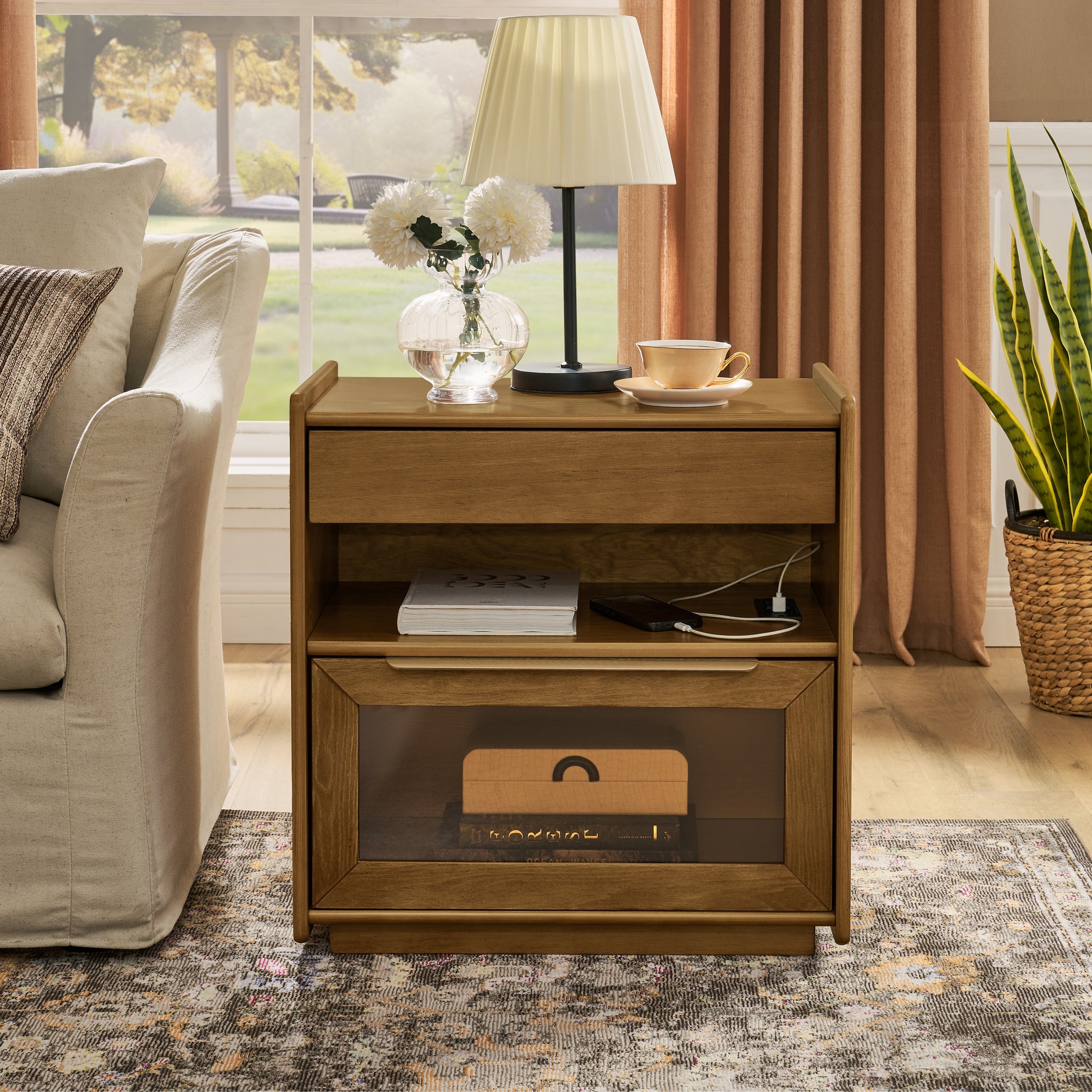 GOMYHOME walnut nightstand for modern home storage