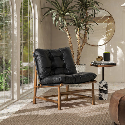 GOMYHOME Oxford 26.5" Leather Mid-Century Modern Accent Chair, Noir Black Leather