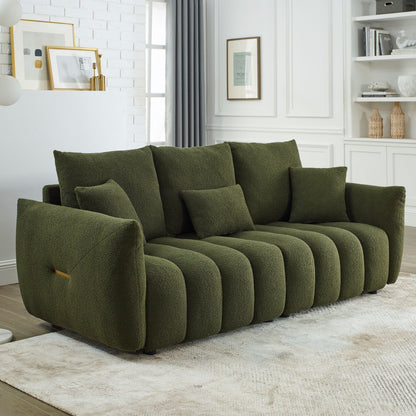 GOMYHOME Teddy Fabric Sofa, 3-Seater Upholstered Couch with Soft Cushions