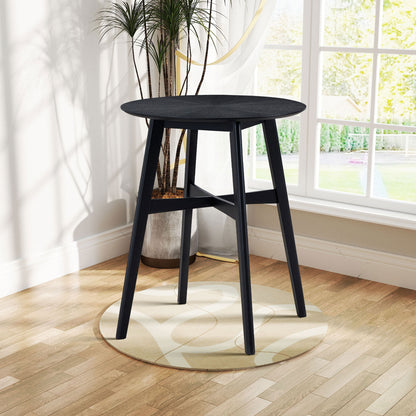 31.5" Round Bar Table, High Top Pub Dining Table with Wooden Legs, Black