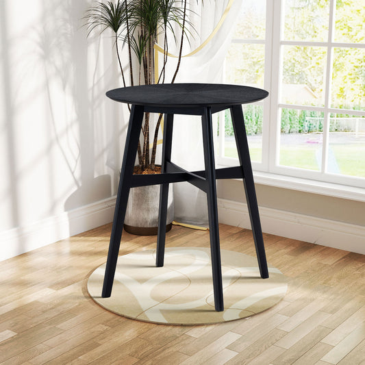 31.5" Round Bar Table, High Top Pub Dining Table with Wooden Legs, Black