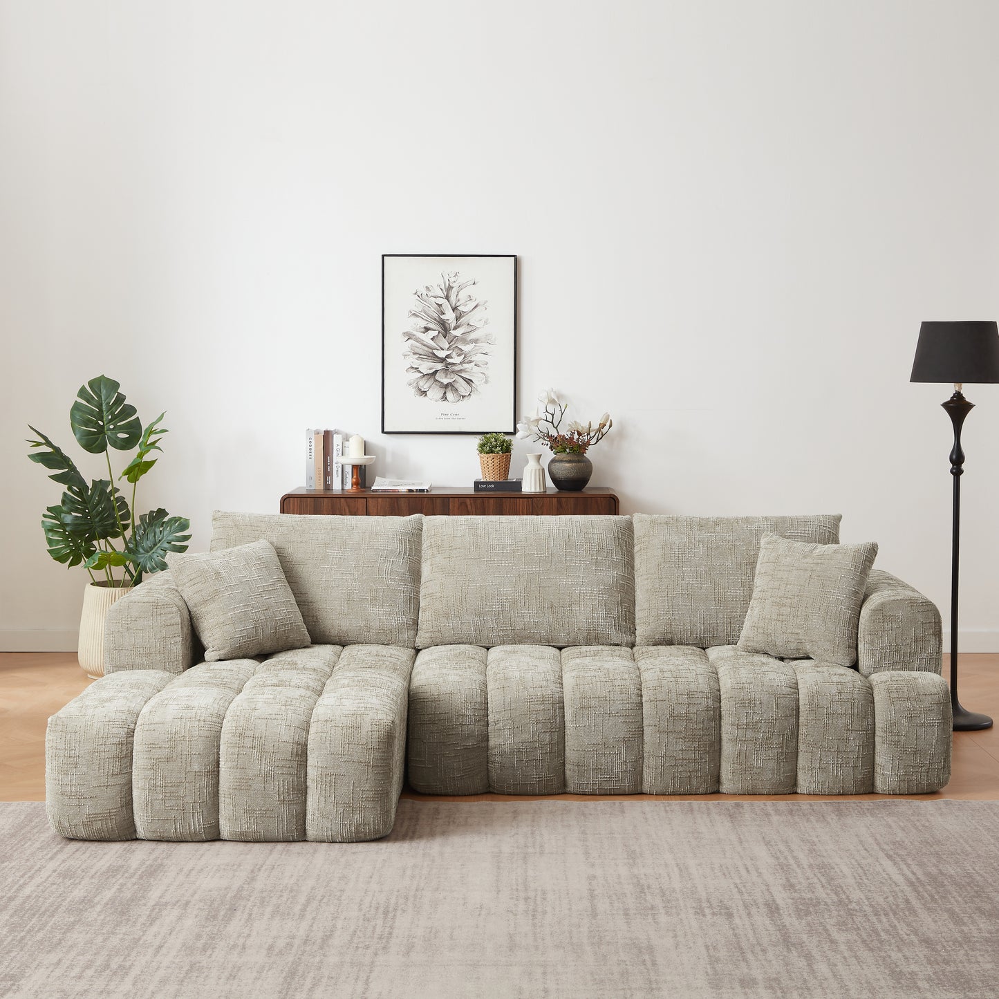 GOMYHOME Chenille L-Shape Luxury Sectional Oversized Sofa,Mnimalist Design,Comfy Sleeper Couch for Living Room,Apartment&Reception Spaces,No Assembly Required