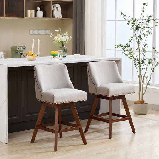 GOMYHOME beige upholstered fabric counter stool set of 2 for modern home seating