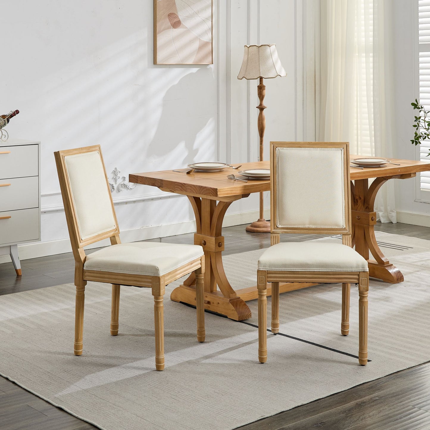GOMYHOME Beige Set Of 2 Modern Upholstered Dining Chairs