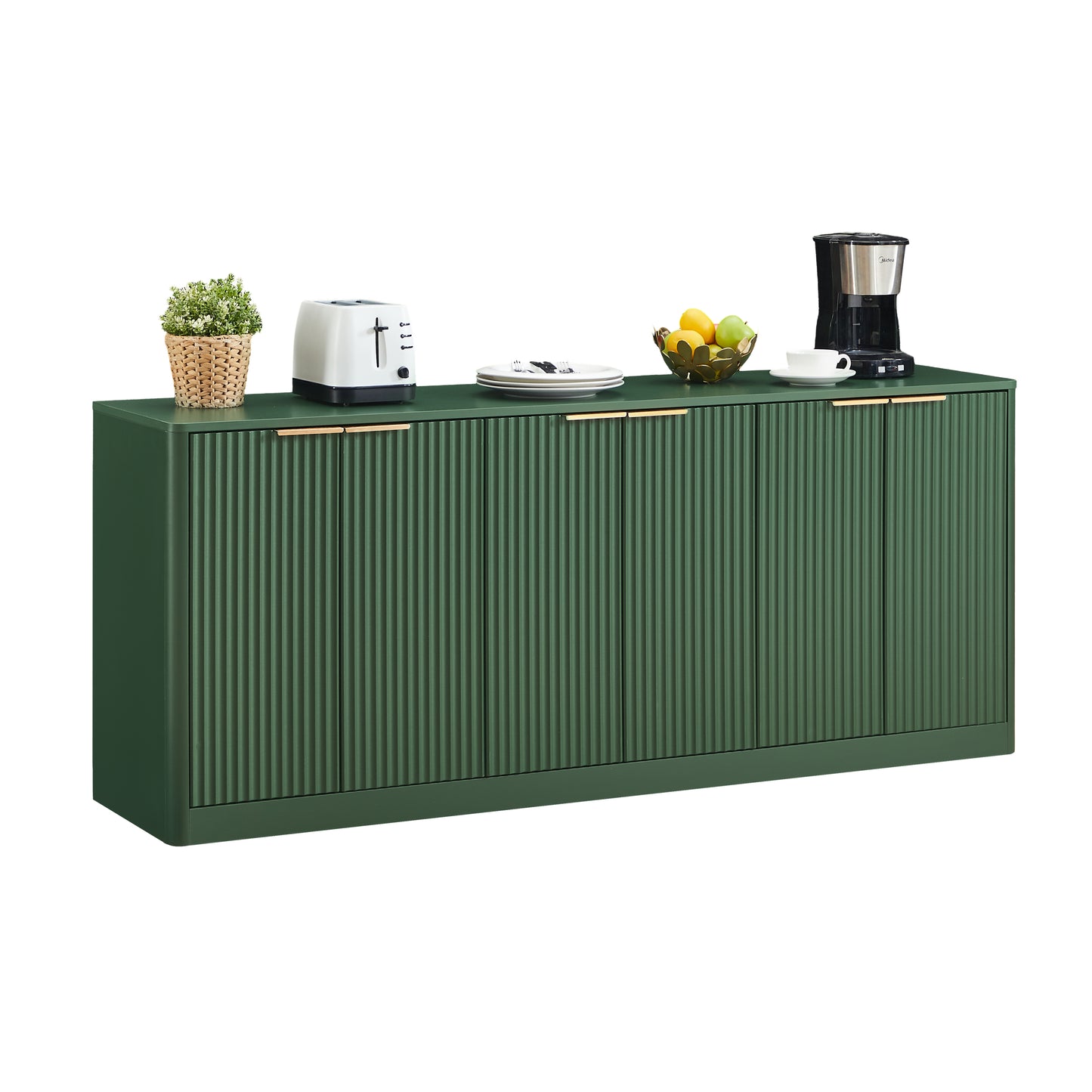 GOMYHOME 67-inch modern wavy sideboard, curved contour design storage cabinet, 6-door