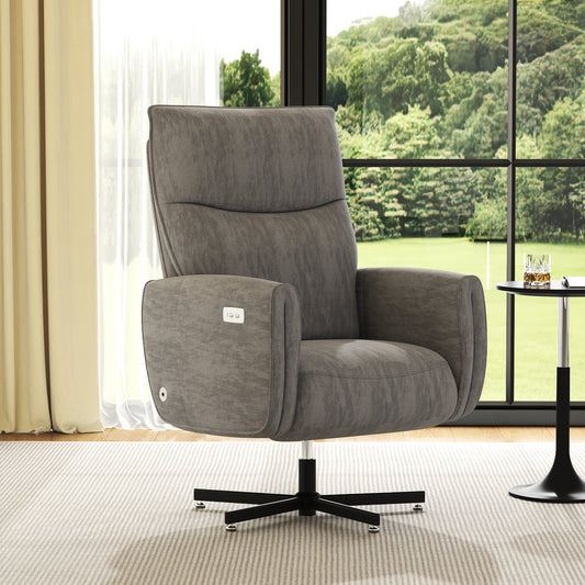 GOMYHOME Power Swivel Recliner Chair, Electric Reclining with USB & Type-C Charging, 360° Swivel Velvet Upholstered Accent Chair, for Home Office & Living Room, Easy Assembly,Dark Gray
