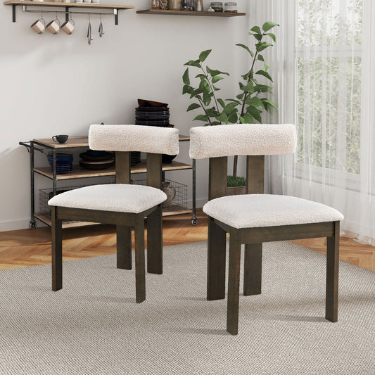 Set of 2 Wooden Dining Chairs, Mid-Century Boucle Upholstered Kitchen Side Chairs
