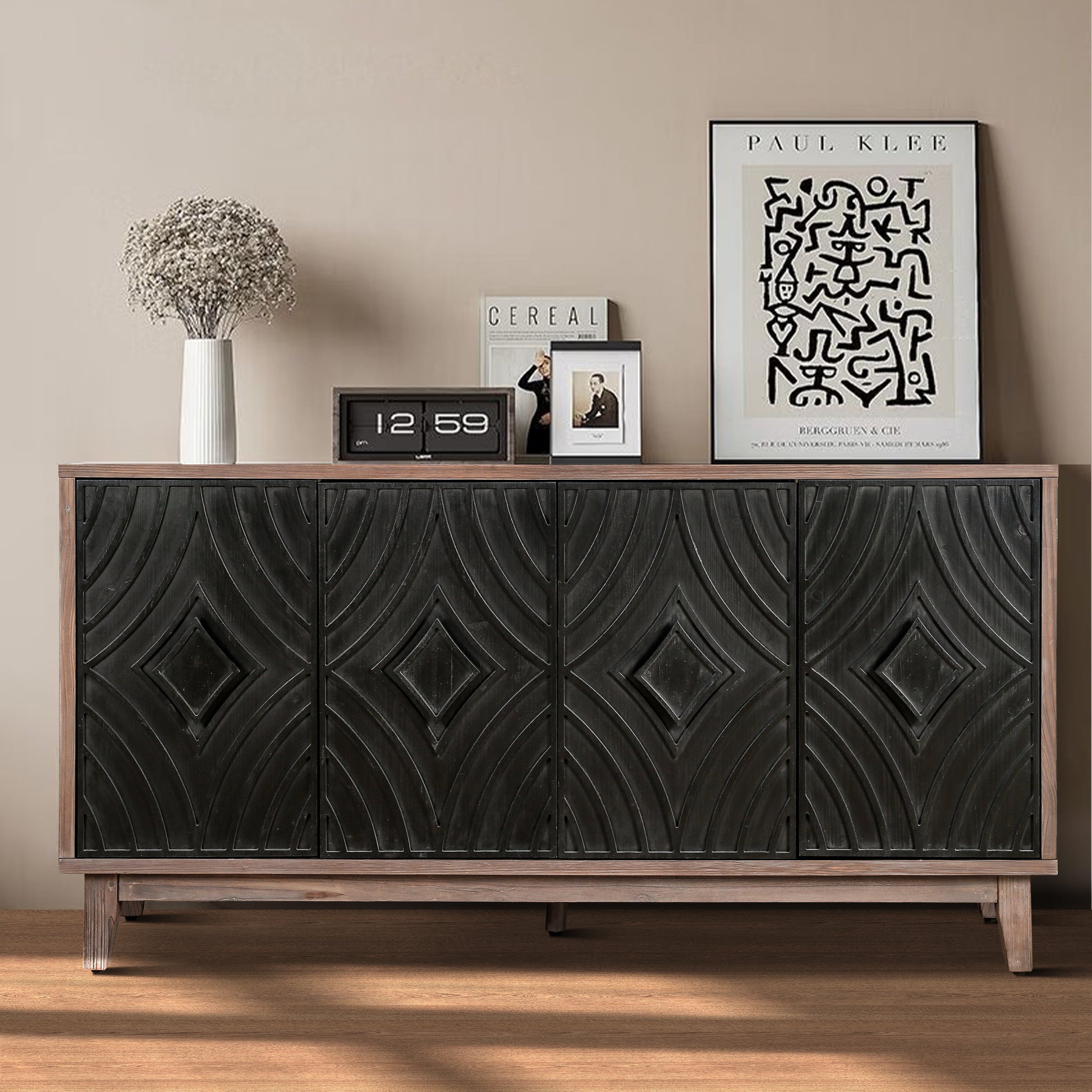 GOMYHOME 60-Inch Antique Black Farmhouse Console Table in Antique Black finish for entryway