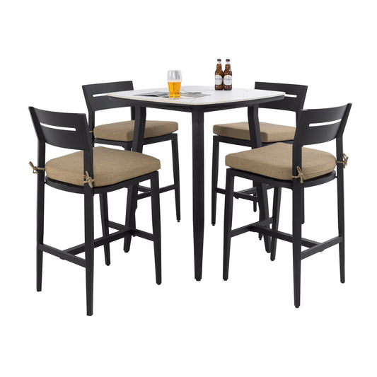 GOMYHOME Ember Black,Linen Sesame Aluminum,Sintered Stone 35.4" Bar Stool Set for dining room