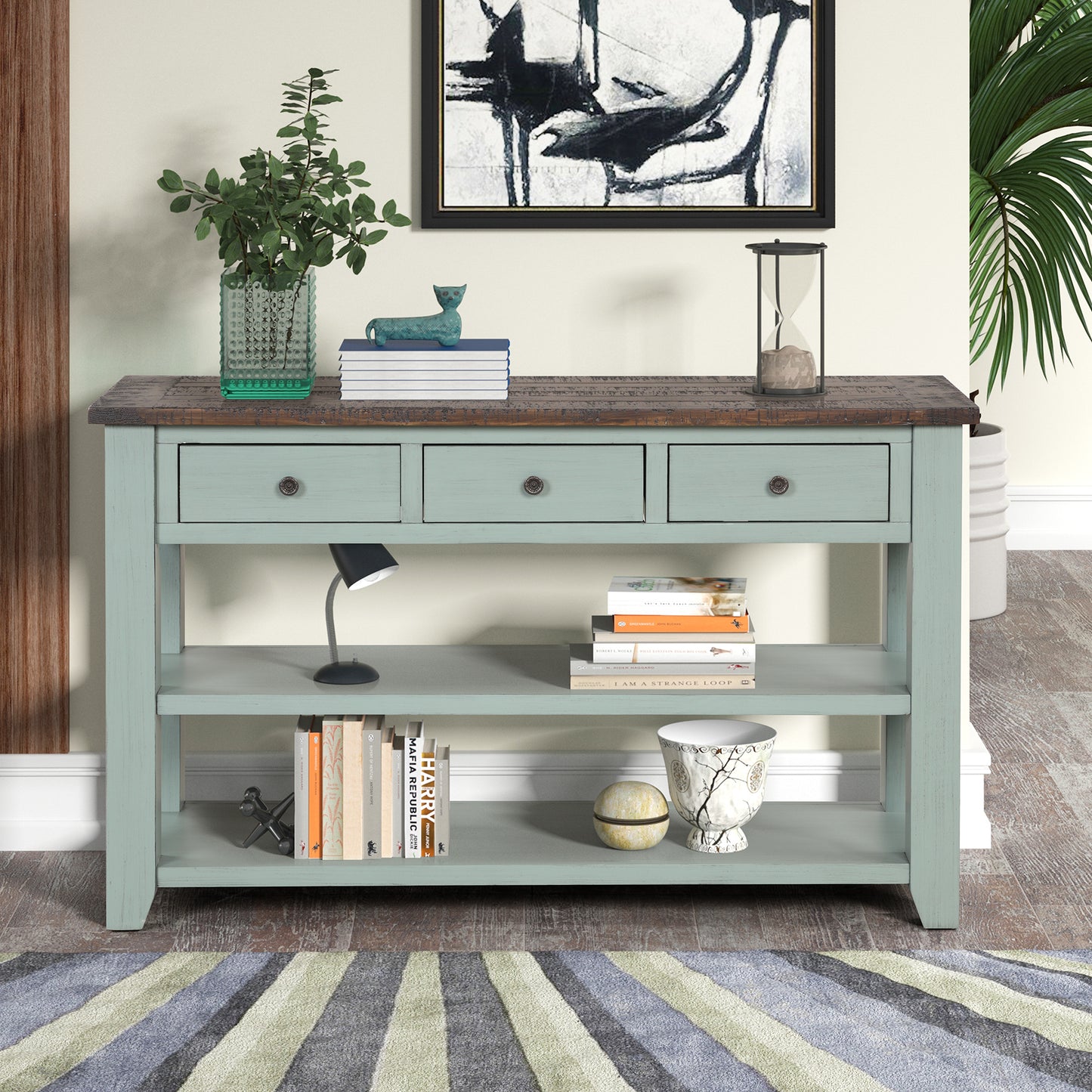 GOMYHOME 48.82" Console Table for living room Retro Blue Pine for living room