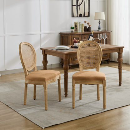 GOMYHOME Tan French Linen Fabric Cane-Back Dining Chairs, Set of 2