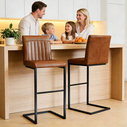 GOMYHOME Brown PU Metal,PU 20.88" Bar Stool Set for dining room for dining room