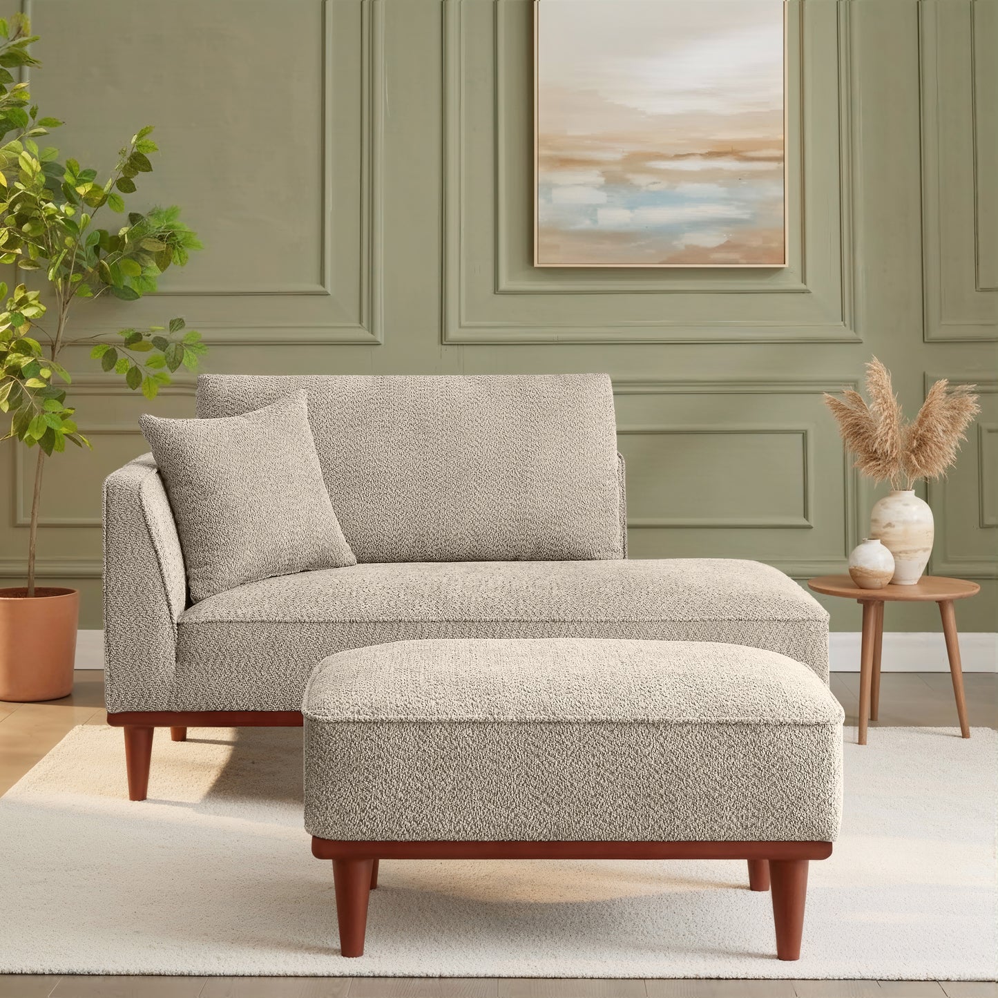 GOMYHOME Upholstered Chaise Lounge and Stool for Living Room Bedroom, 72.8"W x 30.7"D x 31.1"H