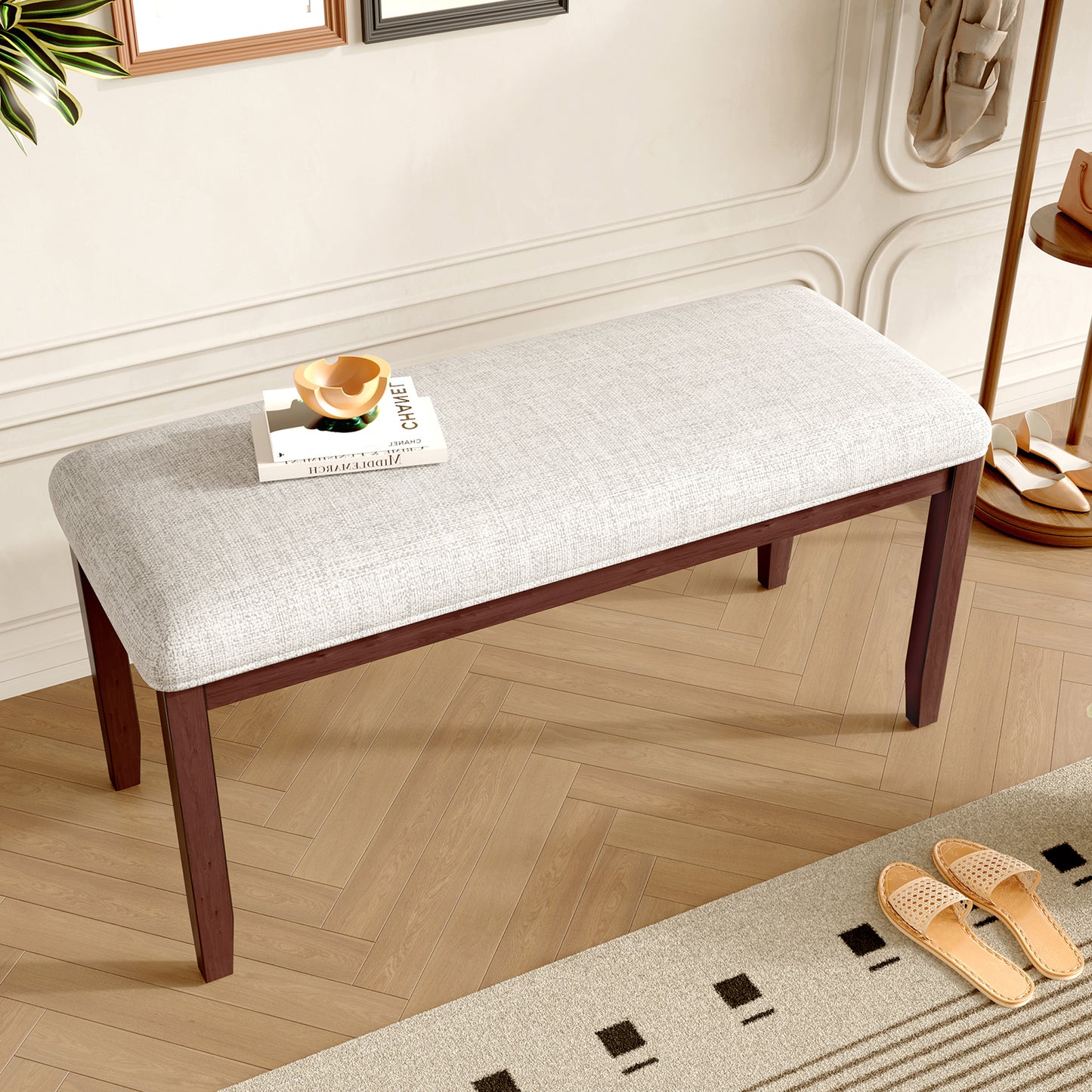 GOMYHOME 38-Inch Cherry Upholstered Entryway Bench in Cherry for Entryway