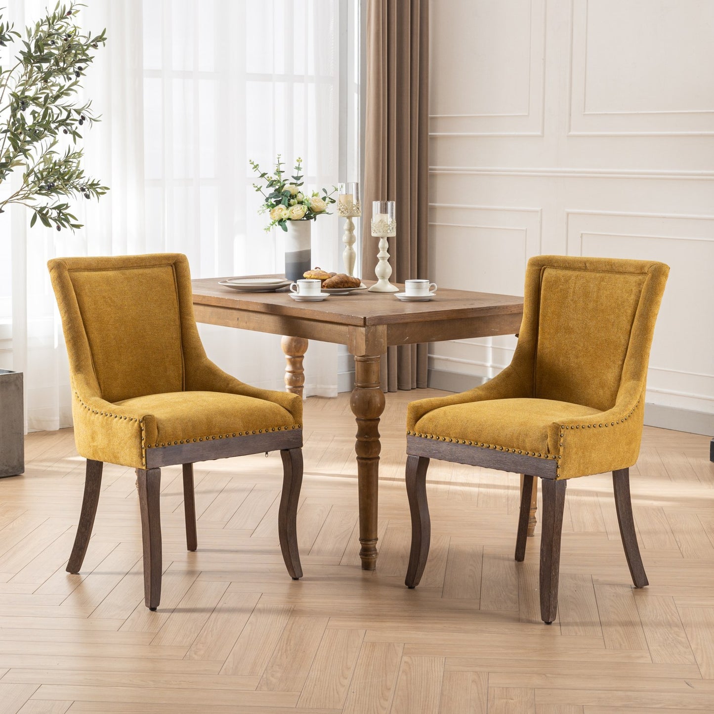 GOMYHOME Golden Yellow Fabric Dining Chairs, Set of 2 for Dining Room