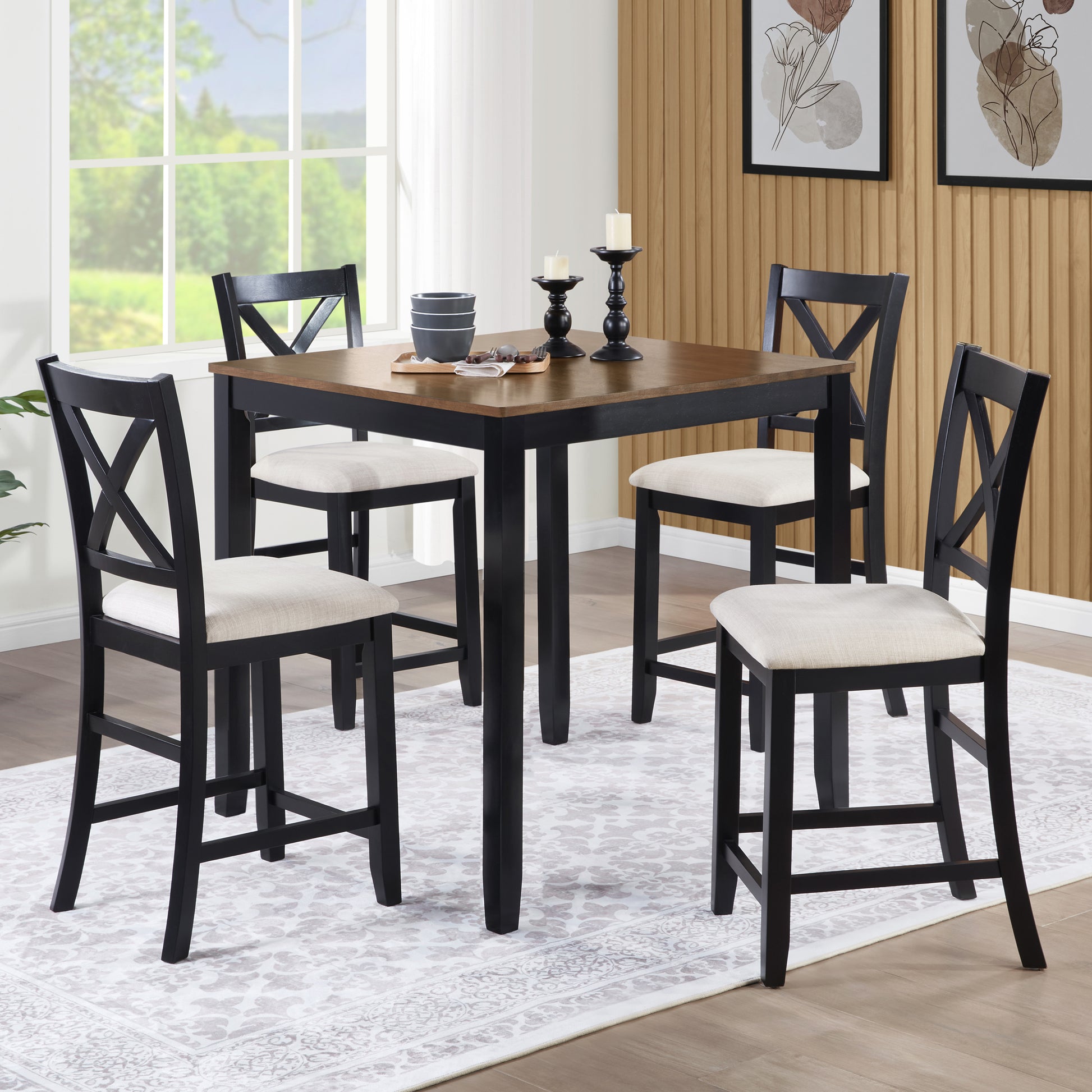 GOMYHOME beige, black, oak beige, black, oak 4-piece bar table set with power outlet for dining room and kitchen