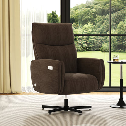 GOMYHOME Power Swivel Recliner Chair, Electric Reclining with USB & Type-C Charging, 360° Swivel Velvet Upholstered Accent Chair, for Home Office & Living Room, Easy Assembly,Coffee