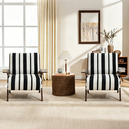 GOMYHOME Modern Striped Accent Chair with Solid Wood Arms and Legs, Black White Fabric