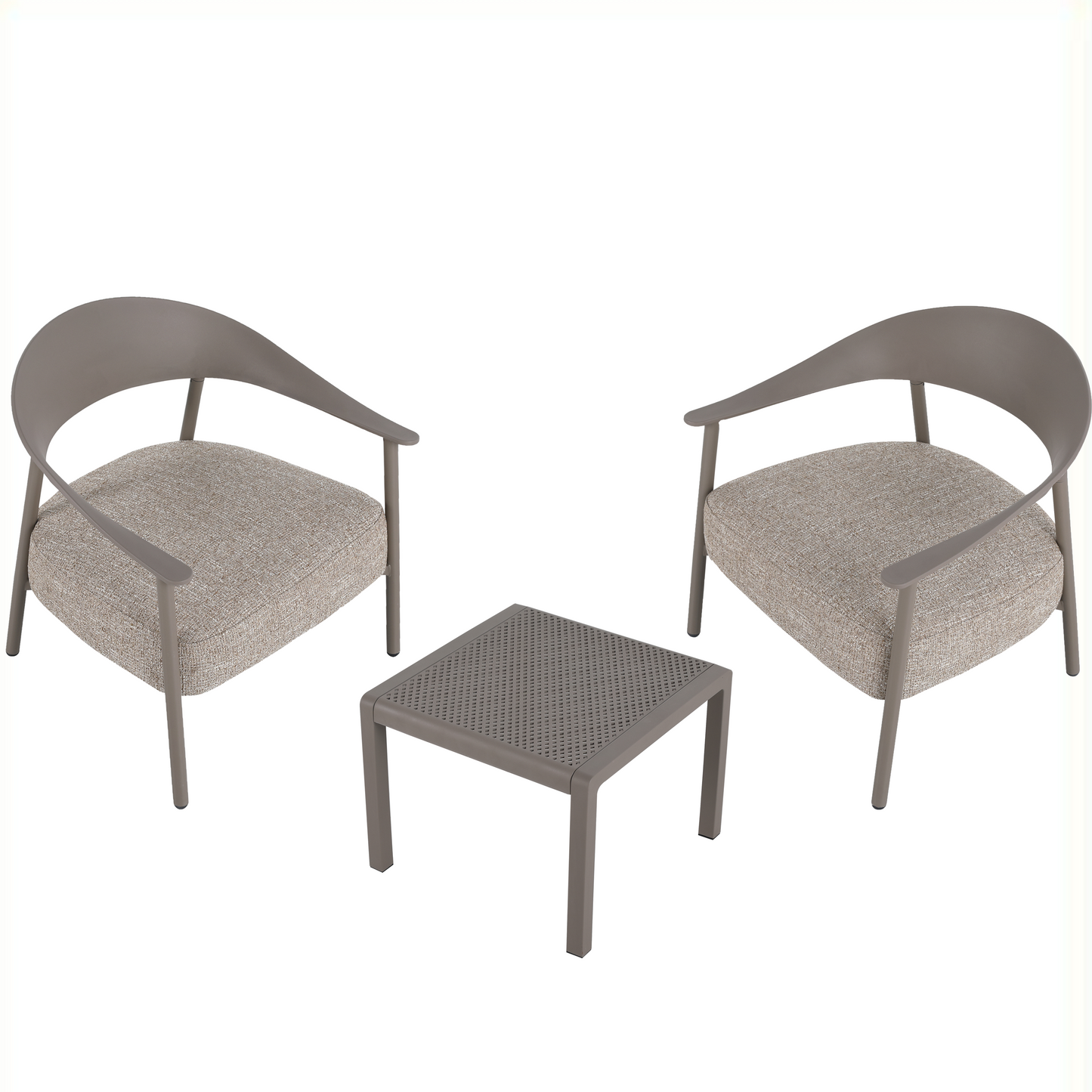 GOMYHOME Summer - Modern 2-Piece Accent Chair Set with Coffee Table – Warm Grey PP & Steel