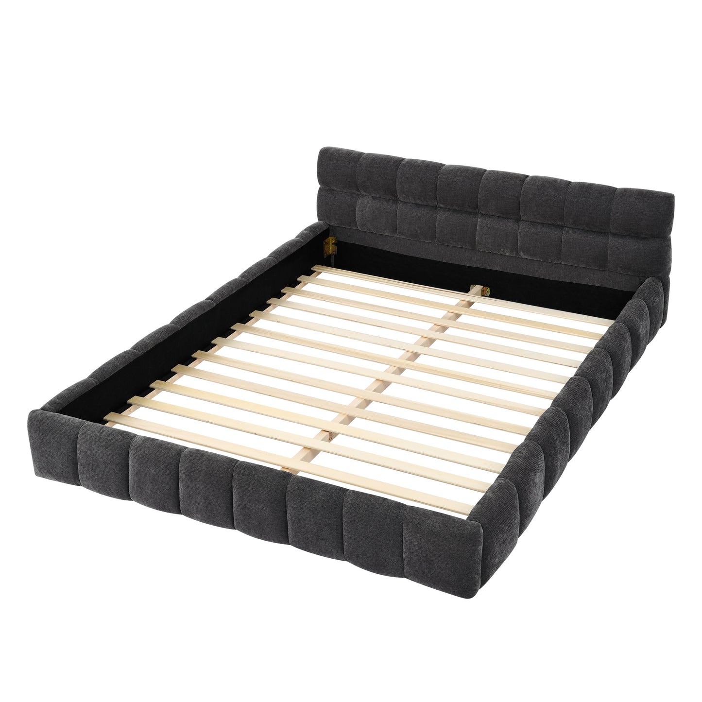GOMYHOME Gray Queen Chenille Platform Bed Frame, No Box Spring Needed
