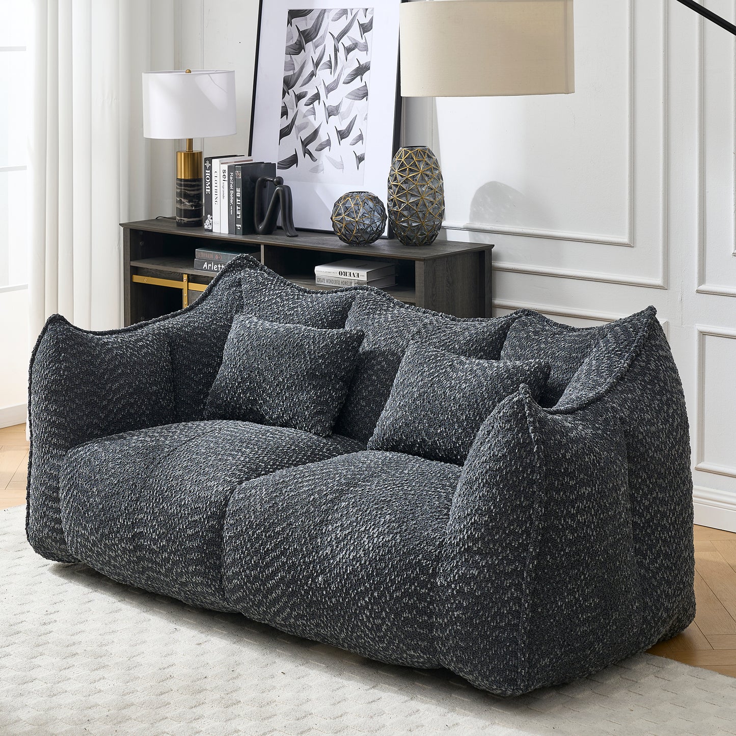 GOMYHOME black chenille bean bag chair with foam core for modern living room lounging