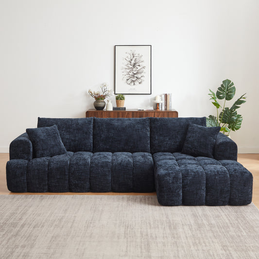 GOMYHOME Chenille L-Shaped Sectional Sofa with Chaise, 4-Seater Modern Tufted Couch, Dark Blue