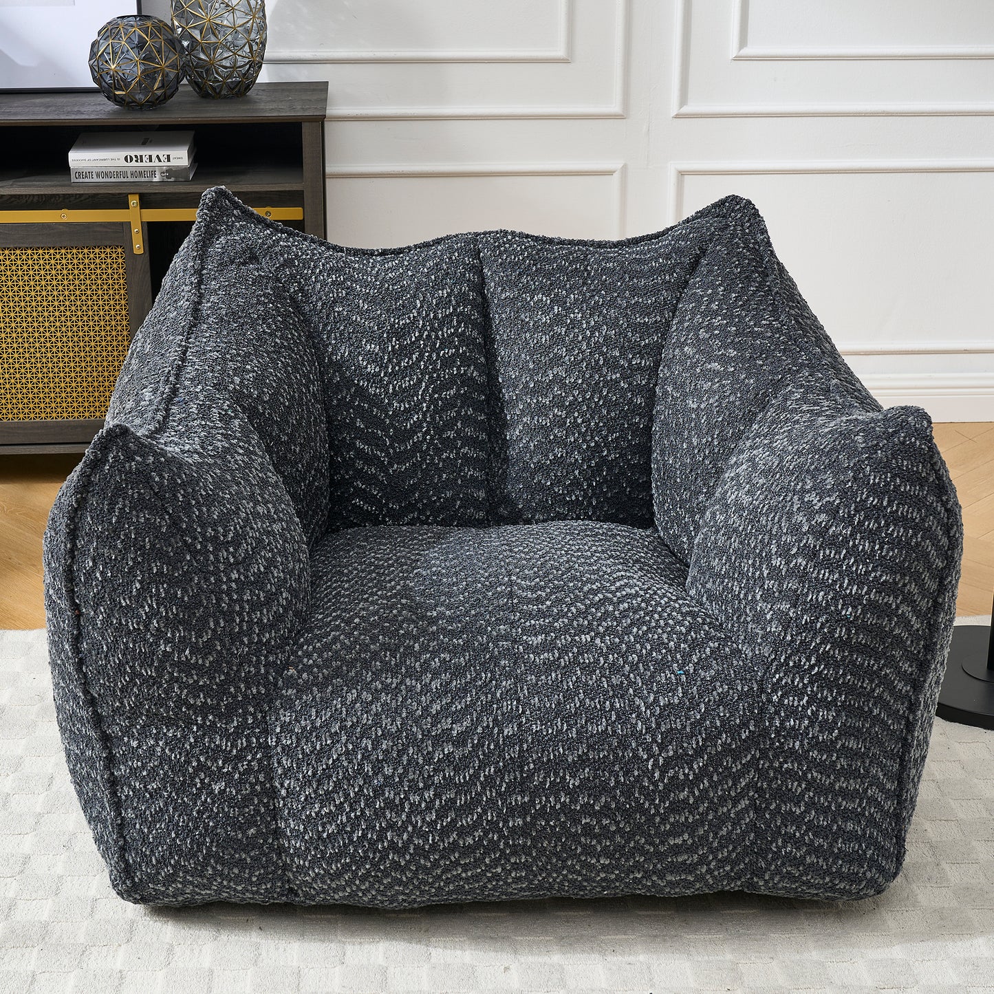 GOMYHOME black chenille bean bag chair with foam core for modern living room lounging