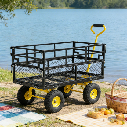 GOMYHOME Wagon Cart Garden Cart Trucks Make It Easier to Transport Firewood Yellow+Black