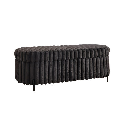 Charcoal Faux Fur Flip Top Storage Bench with Black Metal Legs, 49.2' Wide Bed End Stool Foot Rest