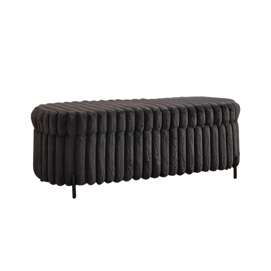 Charcoal Faux Fur Flip Top Storage Bench with Black Metal Legs, 49.2' Wide Bed End Stool Foot Rest