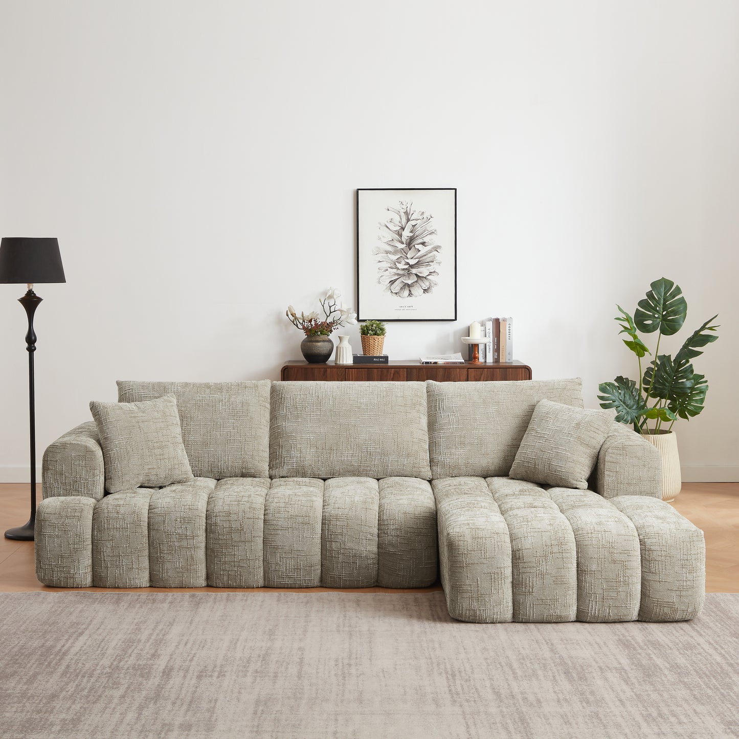 GOMYHOME Chenille L-Shape Luxury Sectional Oversized Sofa,Mnimalist Design,Comfy Sleeper Couch for Living Room,Apartment&Reception Spaces,No Assembly Required