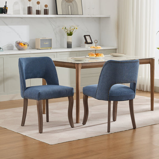 GOMYHOME blue upholstered fabric dining chair set of 2 for modern home seating