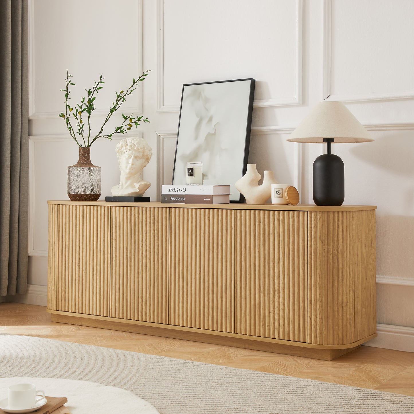 GOMYHOME Sideboard Storage Cabinet TV Stand with wave pattern Buffet Cabinet Wooden Vertical