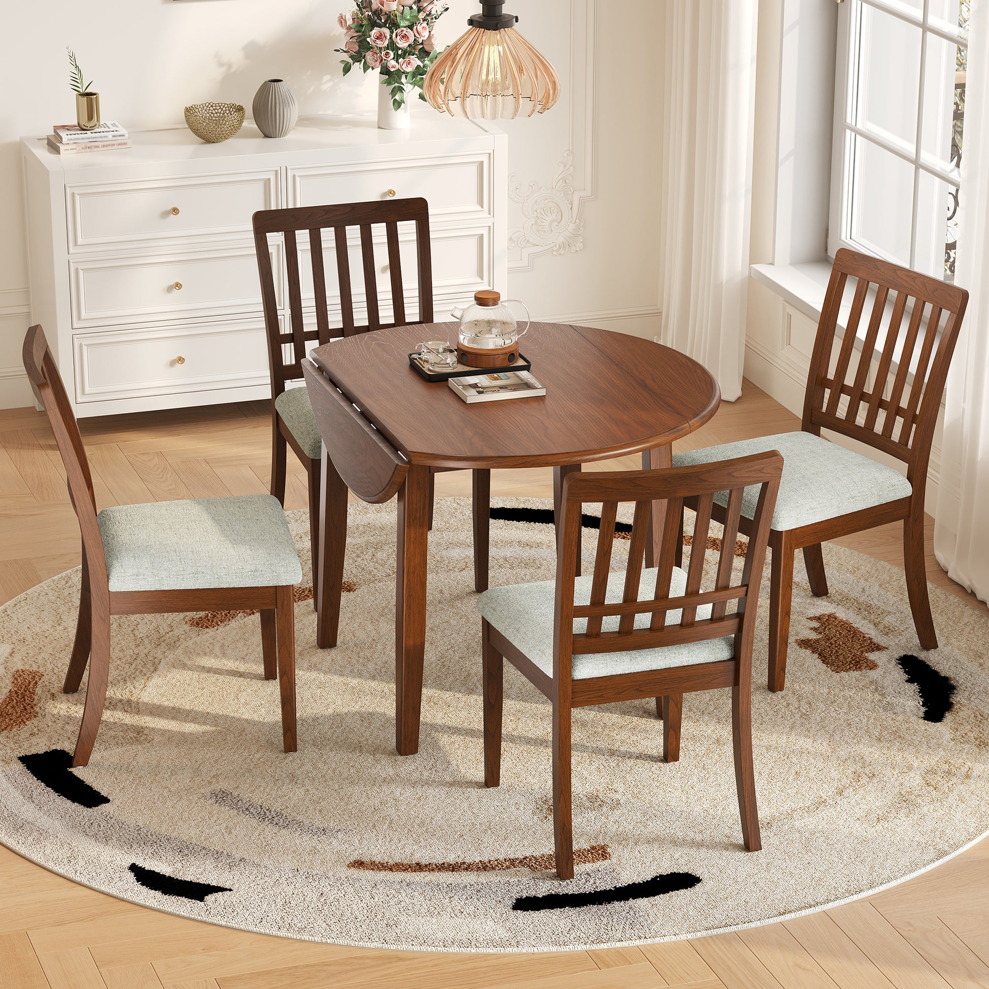 GOMYHOME Brown 5-Piece Folding Round Dining Set for 4 in Brown for Dining Room