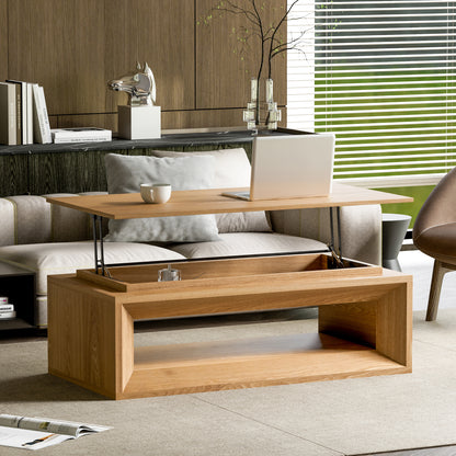 GOMYHOME 43.3'' Lift-top Coffee Table Solid Wood Veneered Modern Coffee Table Accent Tea