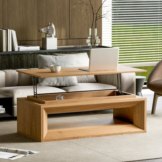 GOMYHOME 43.3'' Lift-top Coffee Table Solid Wood Veneered Modern Coffee Table Accent Tea