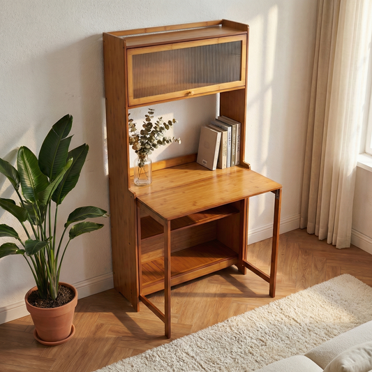 GOMYHOME Multi functional bamboo folding table, space saving, suitable for office use