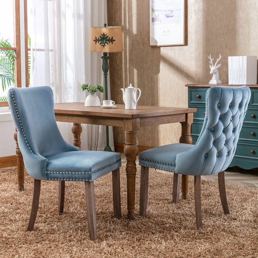 GOMYHOME Light Blue Set Of 2 Modern Upholstered Dining Chairs