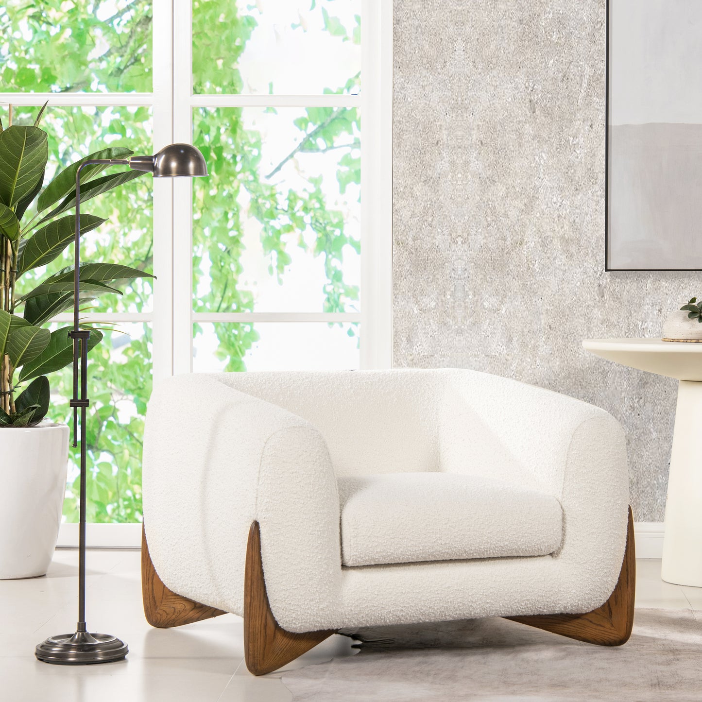 GOMYHOME Alpine 44" Sherpa Arm Chair, Ivory White Boucle for living room