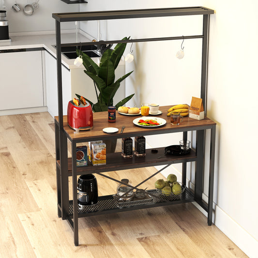 3-Tier Kitchen Island Bakers Rack with Storage, Hooks & Microwave Stand